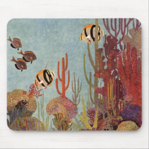 Mousepad Peixes Vintage no oceano, peixes corais tropicais