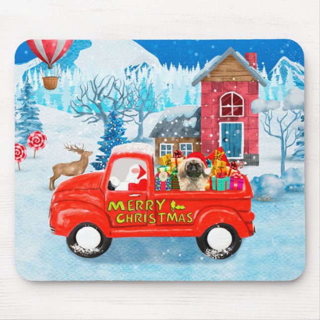 Mousepad Pekingese Dog Christmas Delivery Truck Snow (Frente)