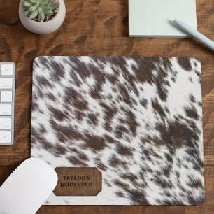 Mousepad Peles de vaca castanha e esbranquiçada e couro