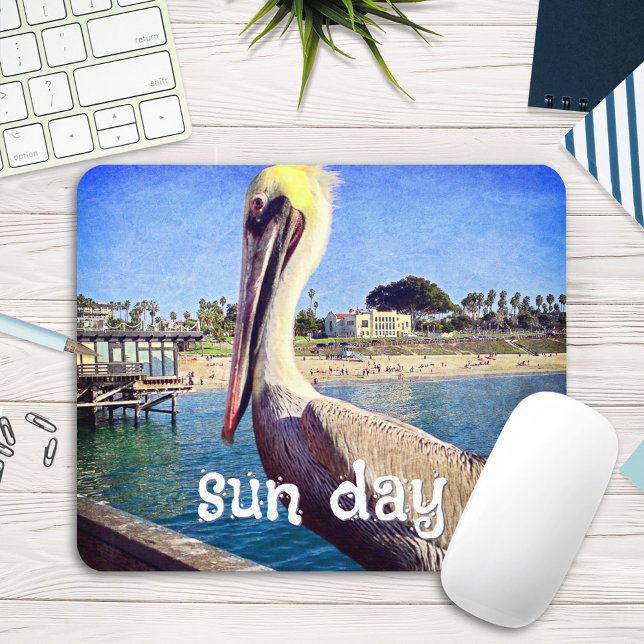 Mousepad Pelican Bird Ocean Beach Pier Photo Sun Day (Criador carregado)