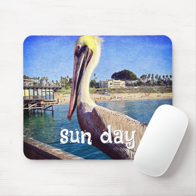 Mousepad Pelican Bird Ocean Beach Pier Photo Sun Day (Com mouse)