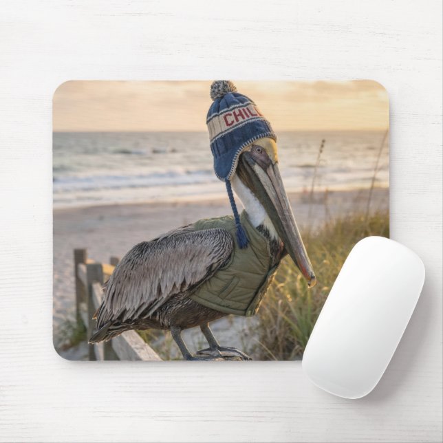 Mousepad Pelicano Usando um Chapéu de Inverno (Com mouse)