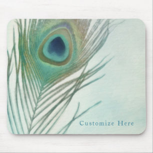 Mousepad Pena de Pavão Boho Chic Aquarela Personalizado