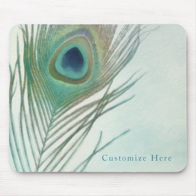 Mousepad Pena de Pavão Boho Chic Aquarela Personalizado (Frente)