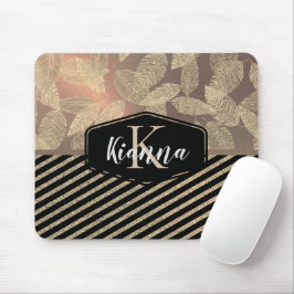 Mousepad Penas Chic com Dourado Stripes Monograma