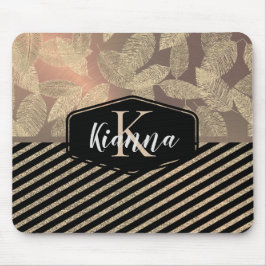Mousepad Penas Chic com Dourado Stripes Monograma