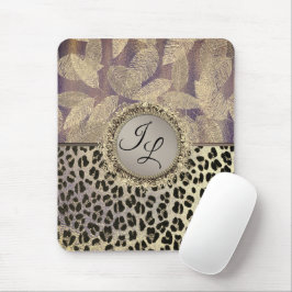 Mousepad Penas Chic com Monograma de Impressão Leopardo