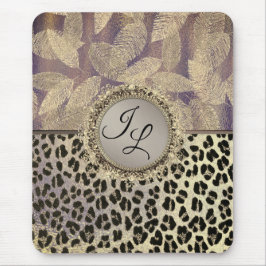 Mousepad Penas Chic com Monograma de Impressão Leopardo