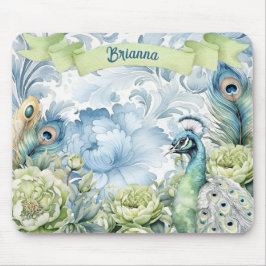 Mousepad Penas de Pavão Teal & Sage Florais Personalizadas 