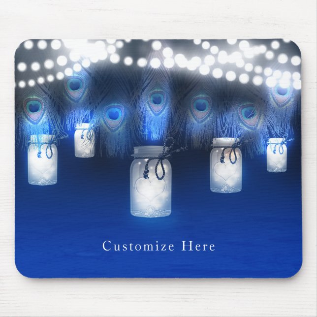 Mousepad Penas de Peacock, Mason Jar & String Lights Russo (Frente)