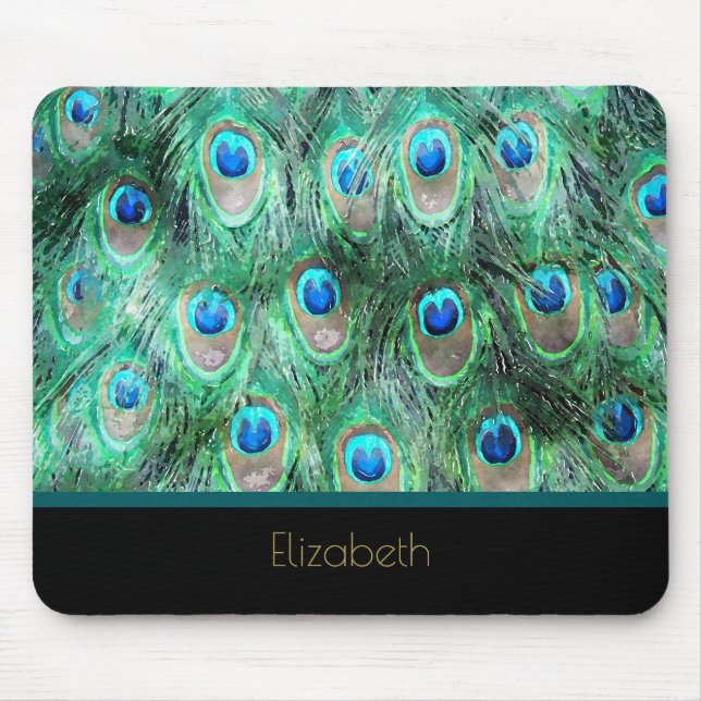 Mousepad Penas de Peacock Padrão Exótico de Aquarela Selvag (Frente)