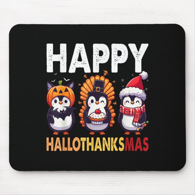Mousepad Penguin Christmas Halloween Costume Happy Hallotha (Frente)