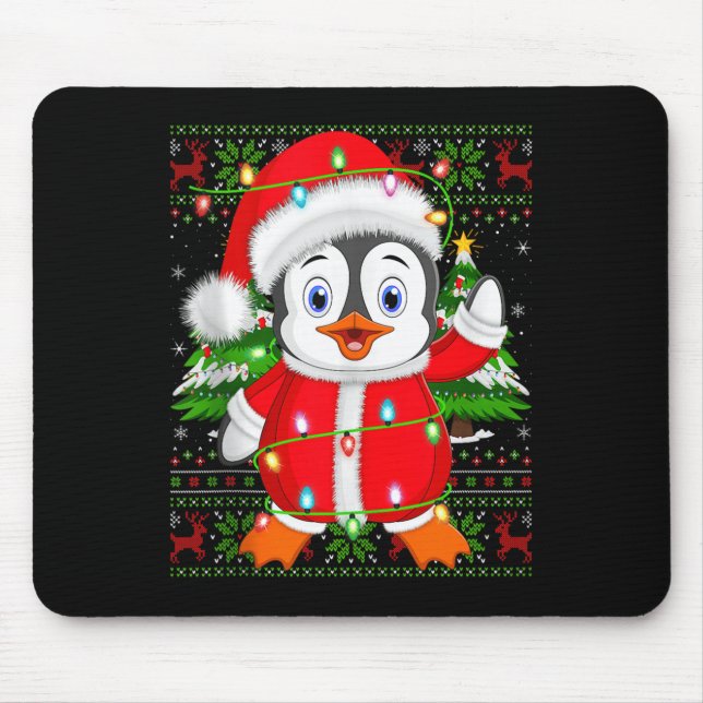 Mousepad Penguin Christmas Lights Santa Costume Ugly Xmas S (Frente)