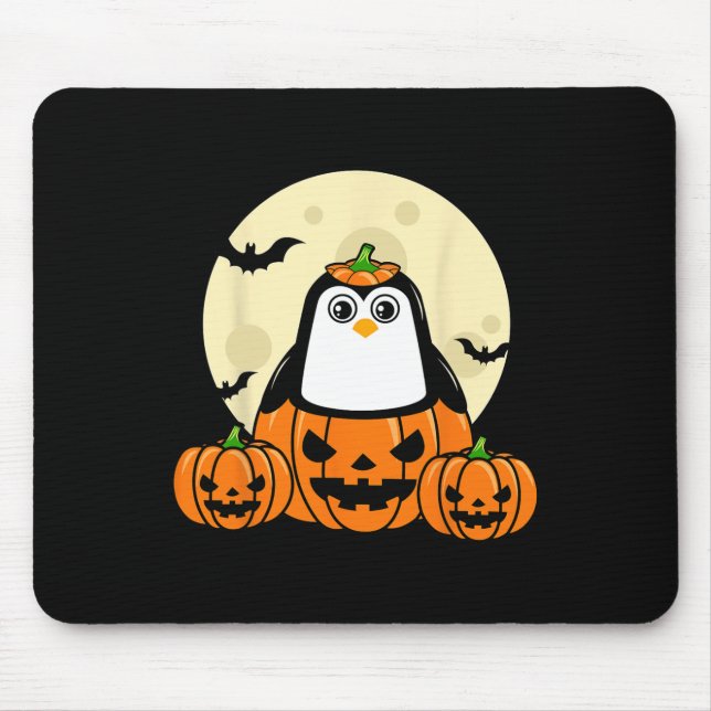 Mousepad Penguin Pumpkin Moon Bats Costume Fácil Hallow (Frente)