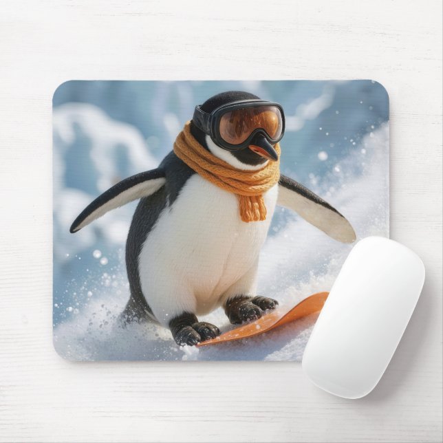 Mousepad Penguin Snowboarding Downhill (Com mouse)