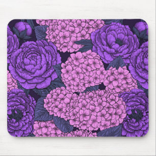 Mousepad Penia e hidrangea em rosa e violeta