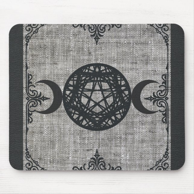 Mousepad Pentagrama da Lua Mágica Negra Vintage Wiccan (Frente)
