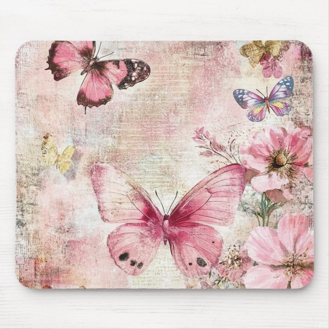 Mousepad Penteado de Borboleta Floral Antigo (Frente)