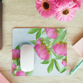 Mousepad Peonia Simples de Aquarela, Elegante Floral Rosa C
