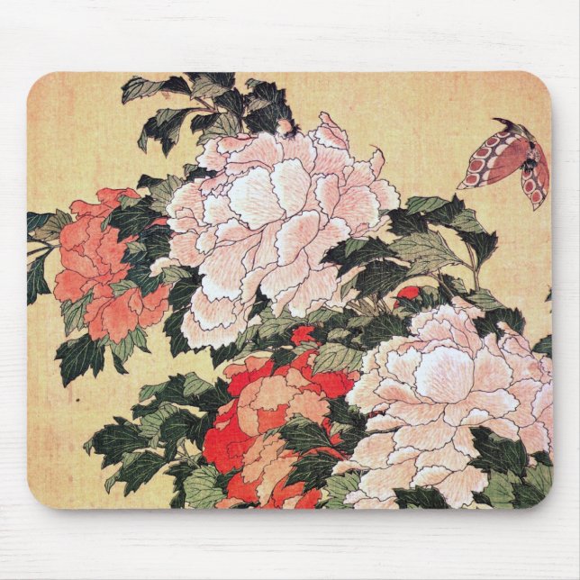 Mousepad Peônias e borboleta Hokusai (Frente)