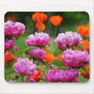 Mousepad Pêonias rosadas e tortas laranja do rato
