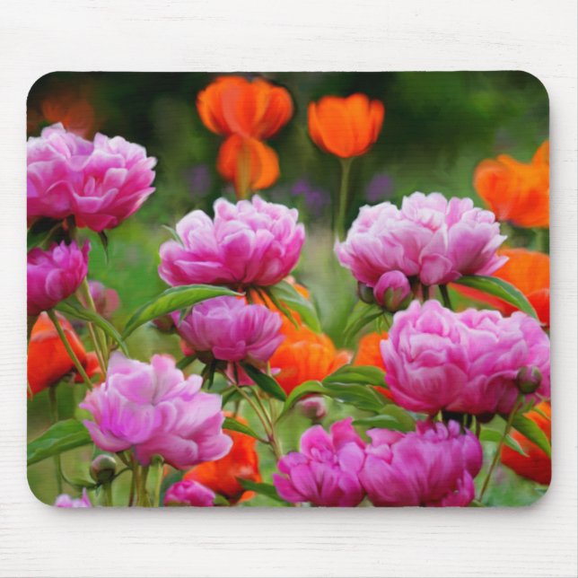 Mousepad Pêonias rosadas e tortas laranja do rato (Frente)