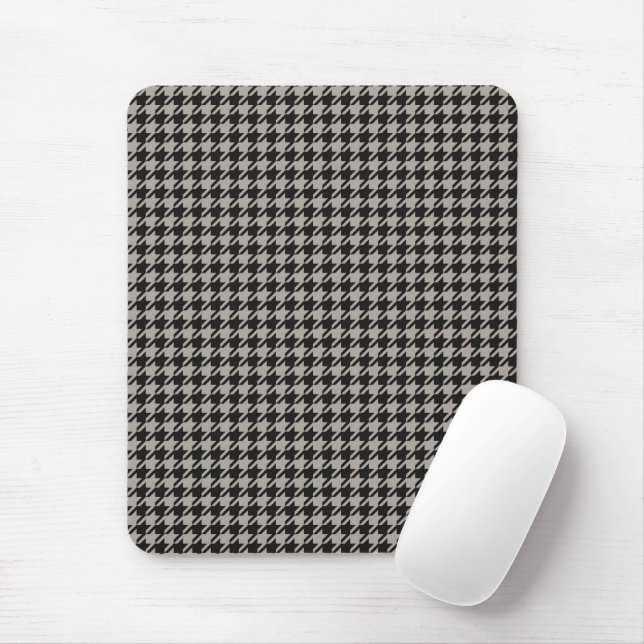 Mousepad Pepita Clássica Houndstooth, Cinza Negra (Com mouse)