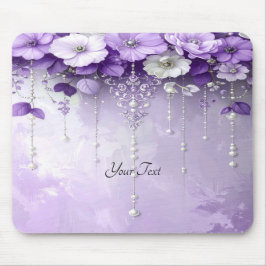 Mousepad Pequena Almofada de Rato com Flores Roxas e Pérola
