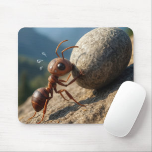 Mousepad Pequena Formiga Empurrando uma Pedra Colina Acima