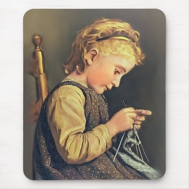 Mousepad Pequena Garota tricotando (Frente)