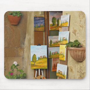 Mousepad Pequena loja com obras de arte à venda na calçada