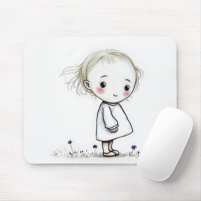 Mousepad Pequena Rapariga Com Flores Selvagens (Com mouse)