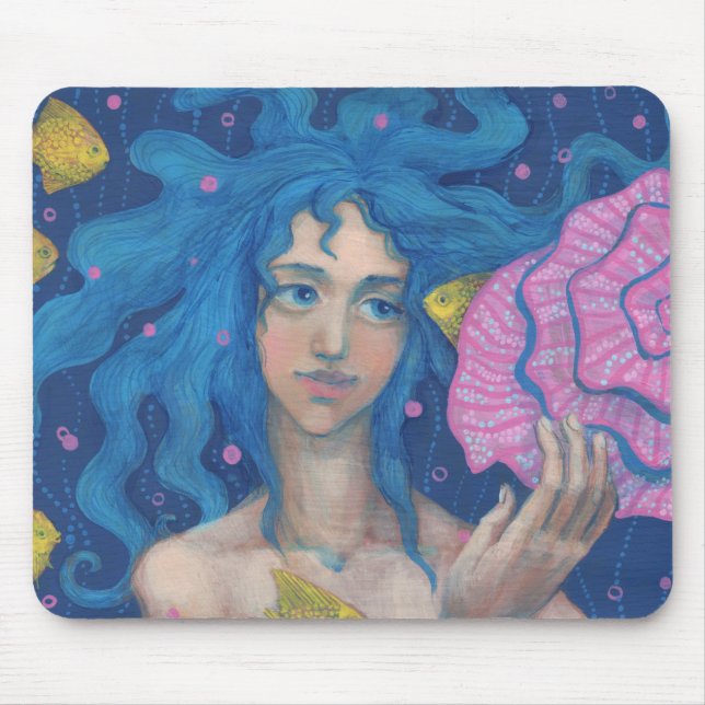 Mousepad Pequena Sereia, Arte Fantástica Submarina, Azul Ro (Frente)