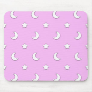 Mousepad Pequenas Estrelas Brancas e Luas em Rosa