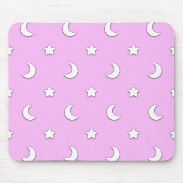 Mousepad Pequenas Estrelas Brancas e Luas em Rosa (Frente)