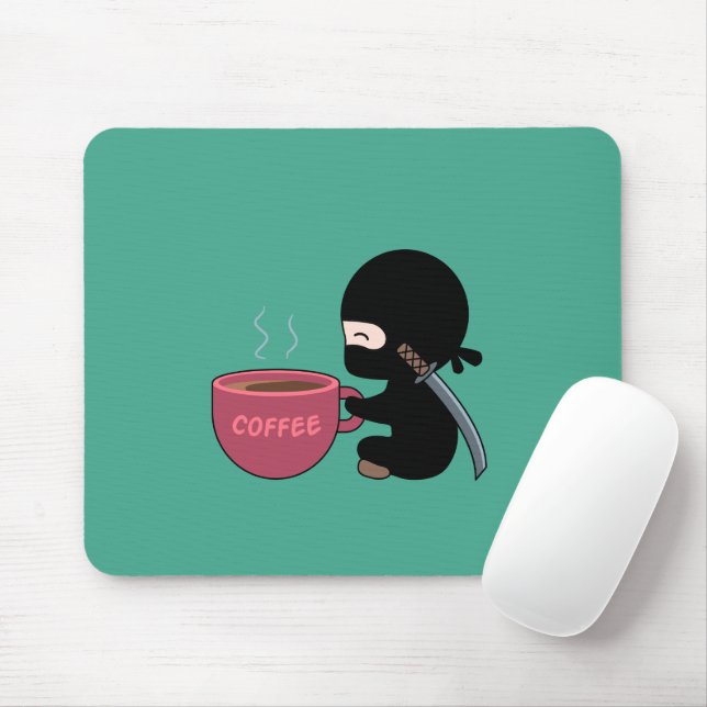Mousepad Pequeno Ninja com café grande verde-escuro (Com mouse)