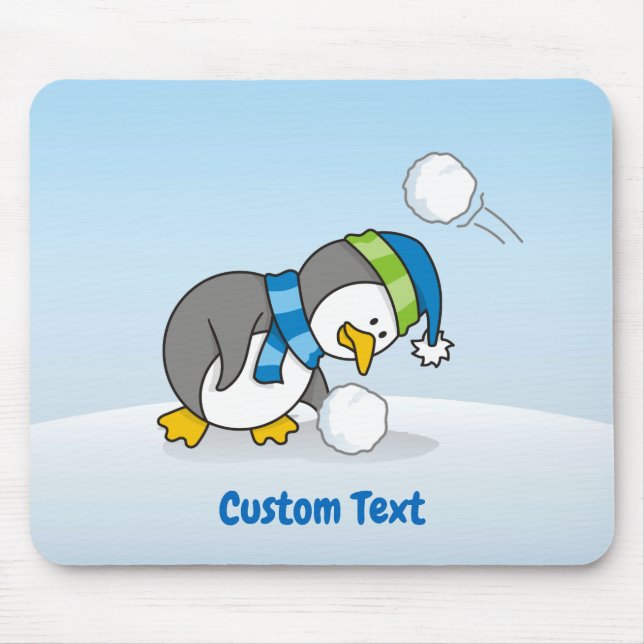 Mousepad Pequeno pinguim pegando um mouse de bola de neve (Frente)