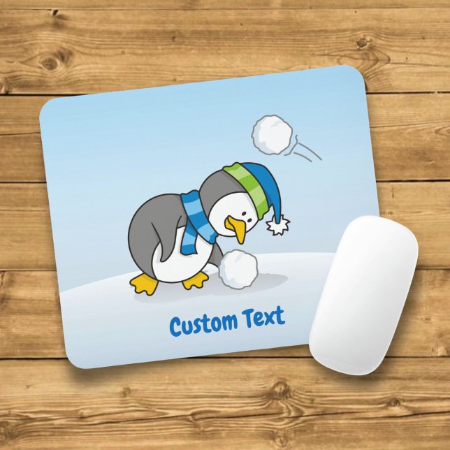 Mousepad Pequeno pinguim recebendo uma bola de neve mousepa (Criador carregado)