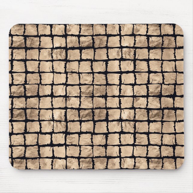 Mousepad Pequenos quadrados pintados em ouro rosa e preto (Frente)