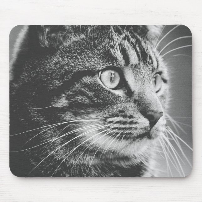 Mousepad Perfil de Tabby | Olhos Grandes | Preto e branco (Frente)