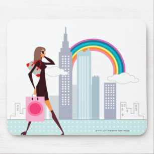 Mousepad Perfil de uma mulher que anda guardarando um saco
