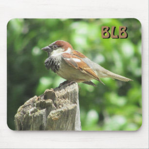 Mousepad Perfil do House Sparrow ao parar com suas iniciais