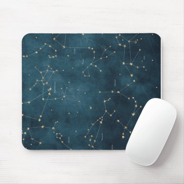 Mousepad Pergaminho de mapa das constelações azuis de Mercú (Com mouse)