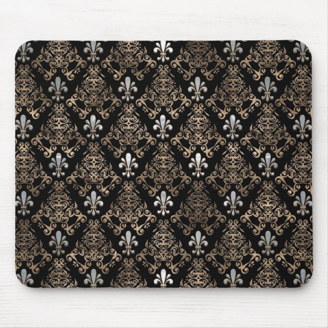Mousepad Pérola-de-lis com padrão Fleur-de-lis e ouro (Frente)