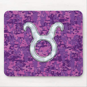 Mousepad Pérola rosa como Taurus Zodiac Sinal na Camo Digit