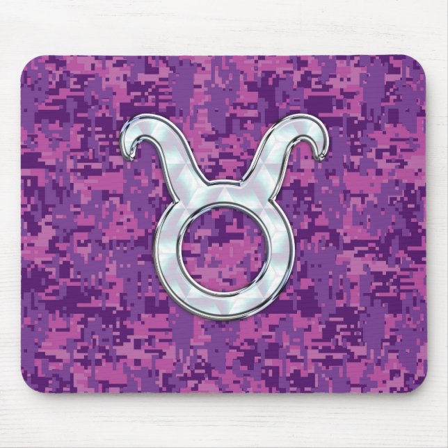 Mousepad Pérola rosa como Taurus Zodiac Sinal na Camo Digit (Frente)