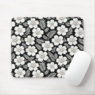 Mousepad Pérolas Brancas em Padrão de Flores