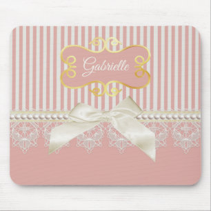 Mousepad Pérolas e Arco de Creme de Stripes Rosa de Lace