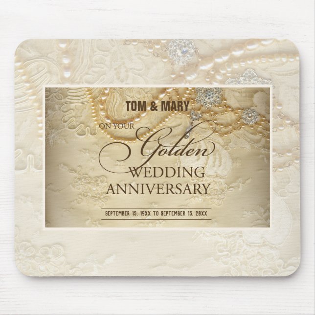 Mousepad Pérolas personalizáveis para aniversário de 50 ano (Frente)