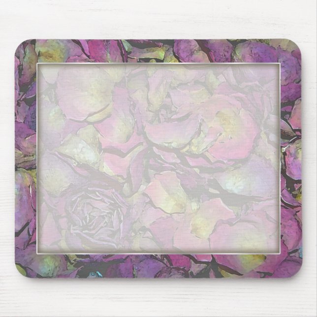 Mousepad Pérolas Rosa Rosa Rosa Rosa lavanda Aquarela (Frente)